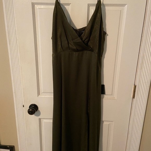 Lulu's Constantine Olive Green Satin dress - Picture 4 of 6